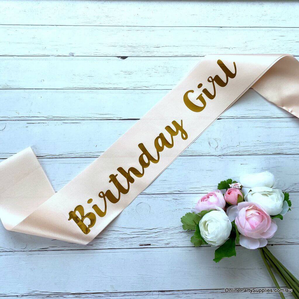 Online Party Supplies Australia Champagne Pink 'Birthday Girl' Satin Sash