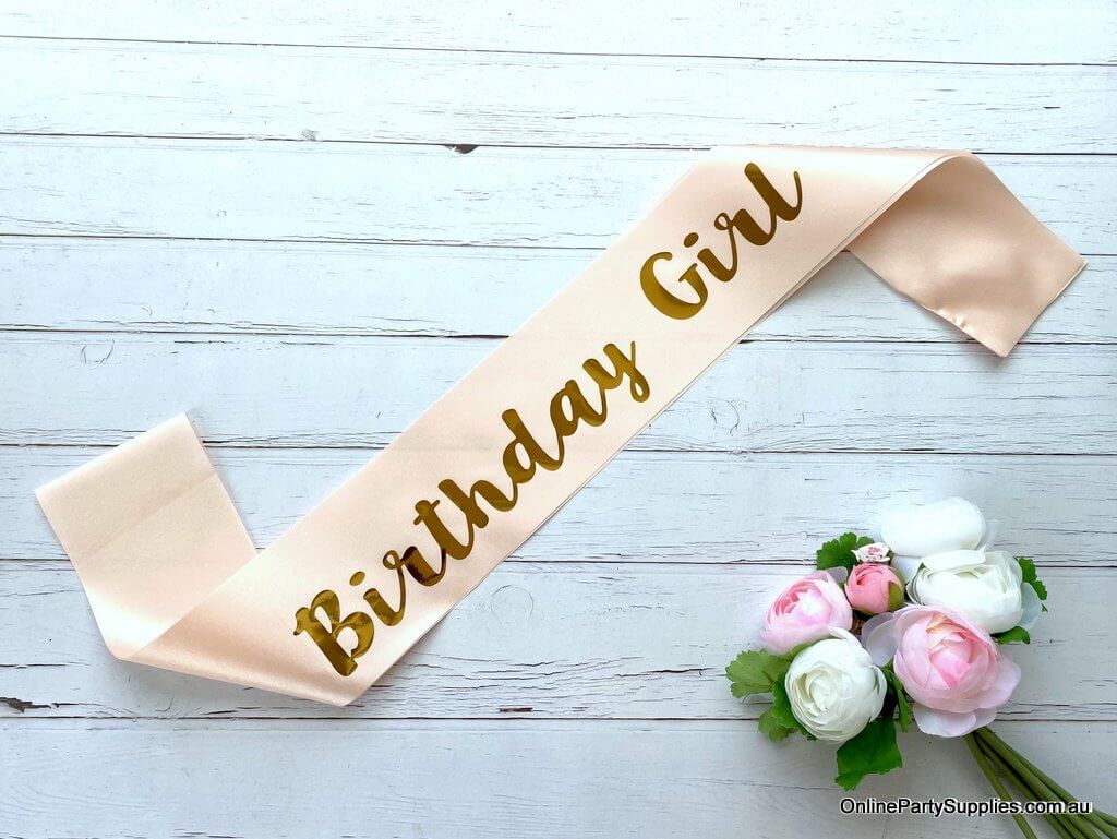 Online Party Supplies Australia Champagne Pink 'Birthday Girl' Satin Sash