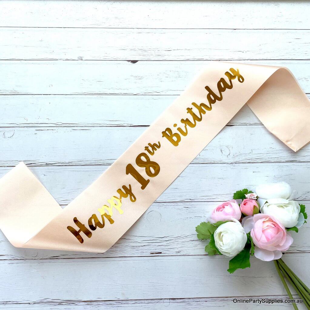 Champagne Pink 'Happy 18th Birthday' Party Satin Sash
