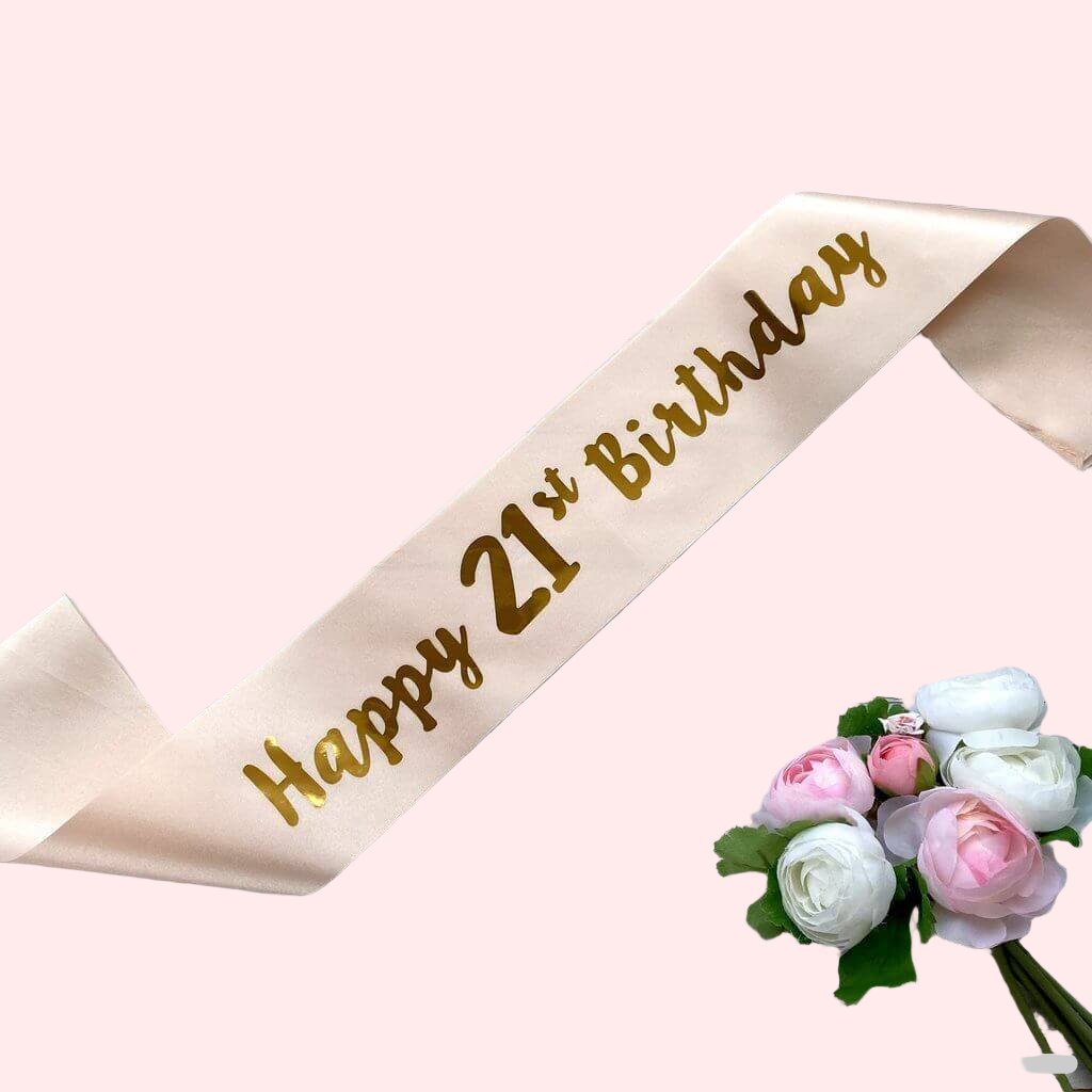 Champagne Pink 'Happy 21st Birthday' Satin Sash