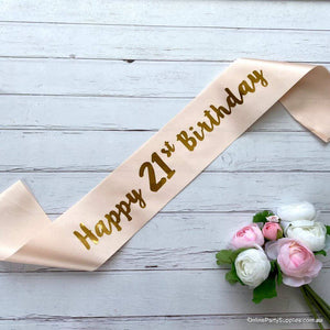 Champagne Pink 'Happy 21st Birthday' Satin Sash