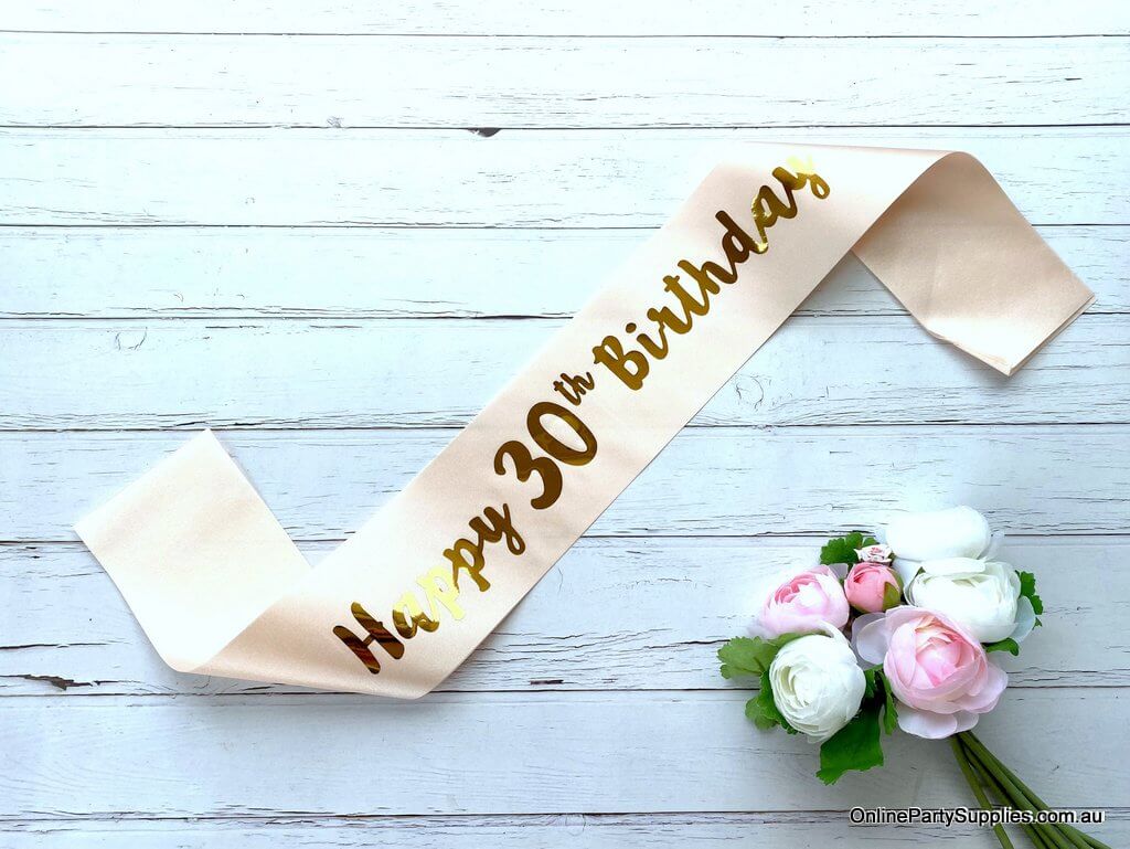 Champagne Pink 'Happy 30th Birthday' Party Satin Sash