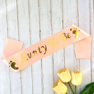 Champagne Pink Gold Foiled Aunty To Be Sash - Baby Shower Party Decorations