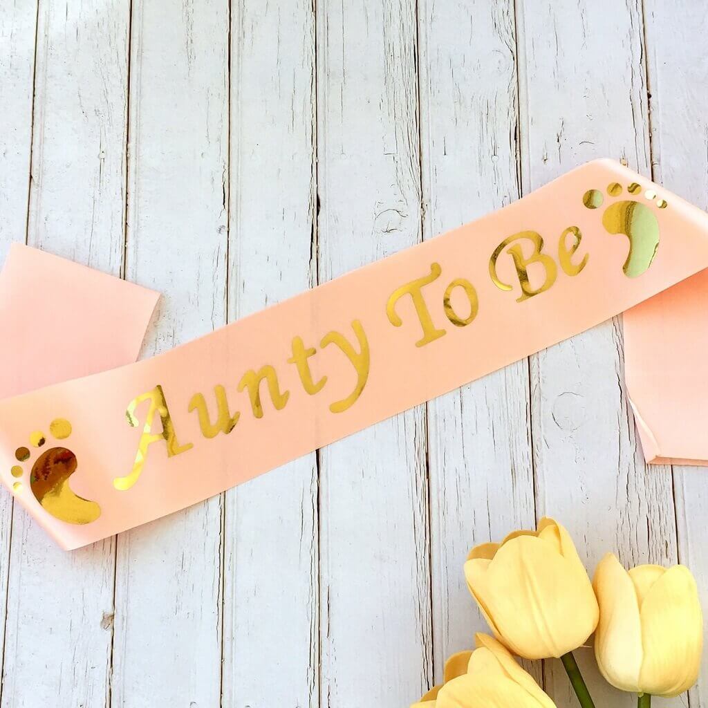Online Party Supplies Champagne Pink Gold Foiled Aunty To Be Sash Baby Shower Gender Reveal Party Favours