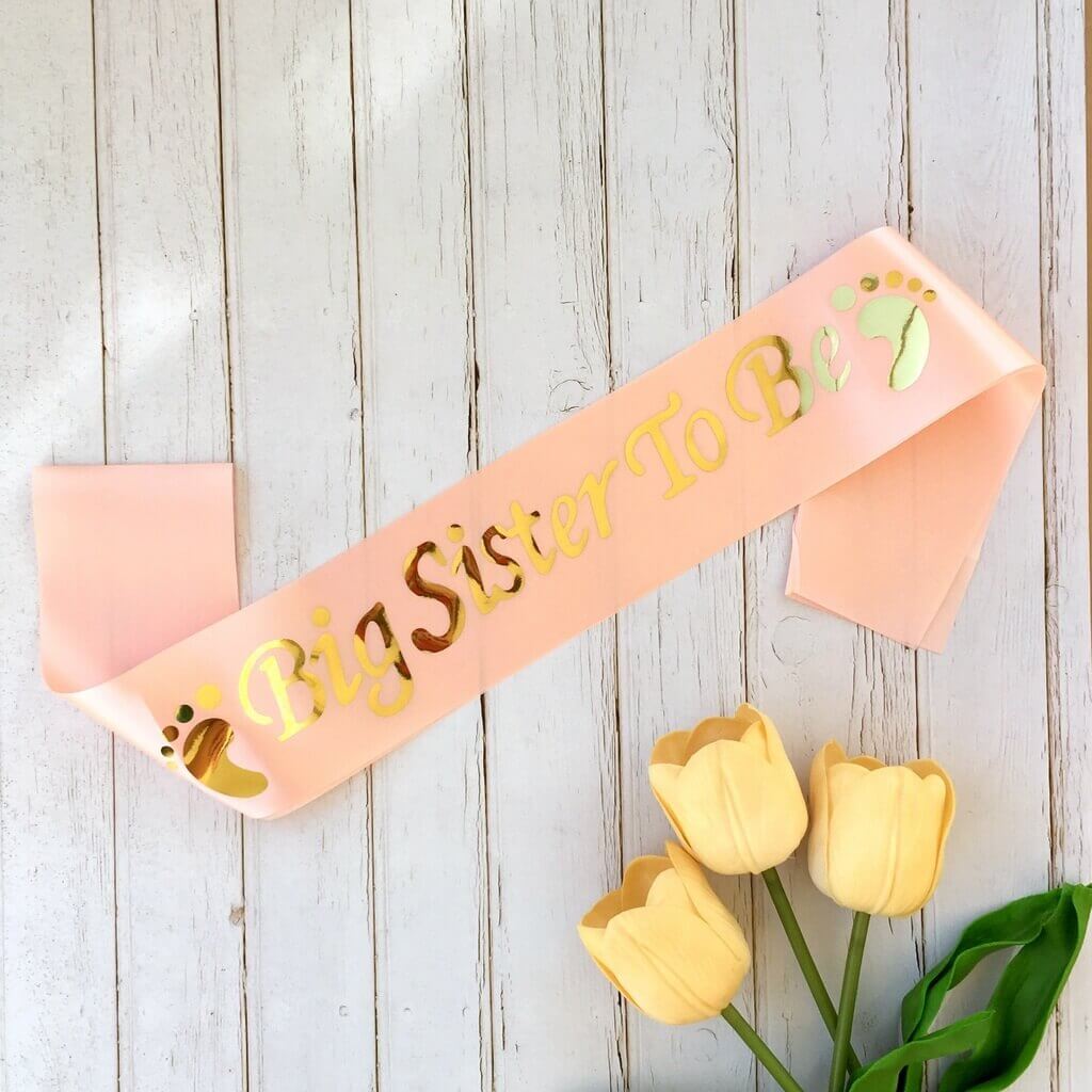 Online Party Supplies Champagne Pink Gold Foiled Big Sister To Be Sash Baby Shower Gender Reveal Party Favours