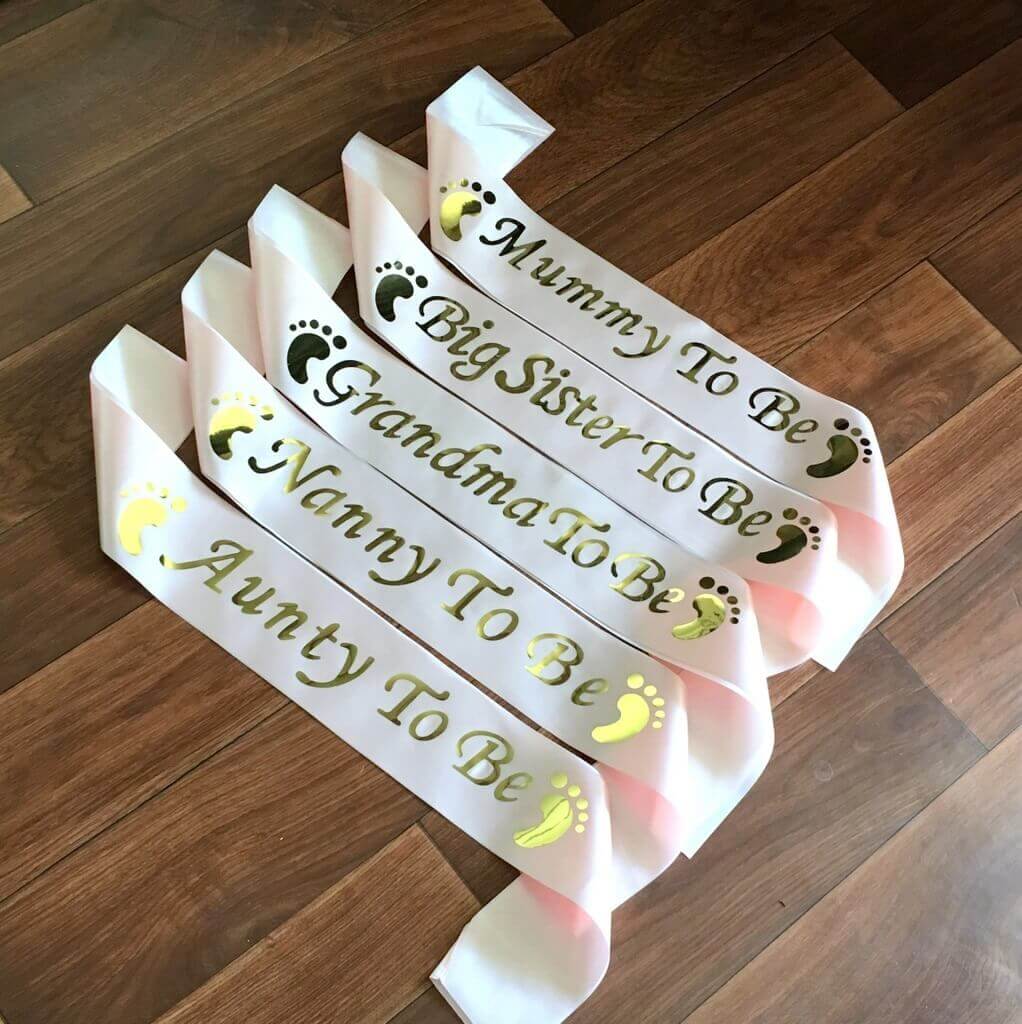 Online Party Supplies Champagne Pink Gold Foiled Baby Shower Satin Sash