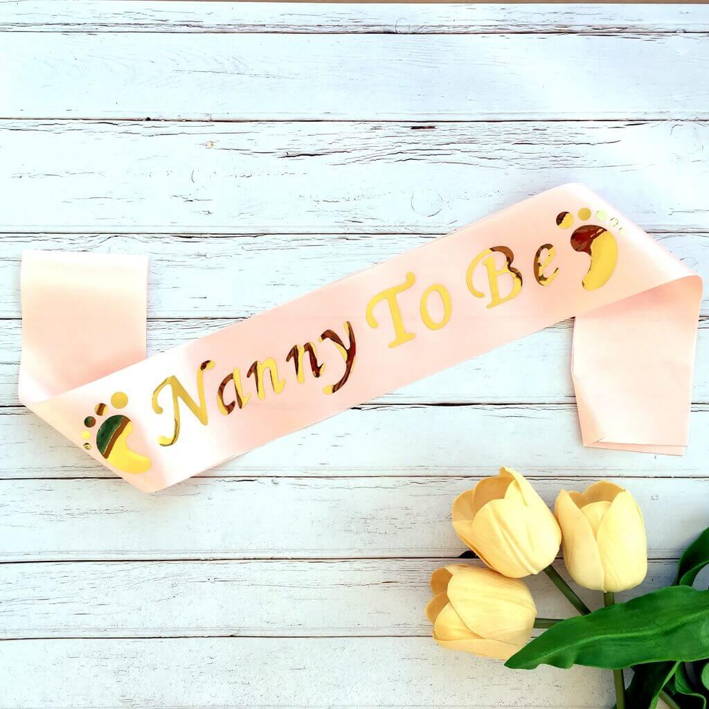 Online Party Supplies Champagne Pink Gold Foiled Nanny To Be Baby Shower Satin Sash