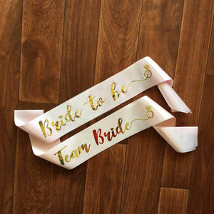 Online Party Supplies Champagne Pink Gold Foiled 'Team Bride' ' Bride To Be' Hen Party Bridal Satin Sash