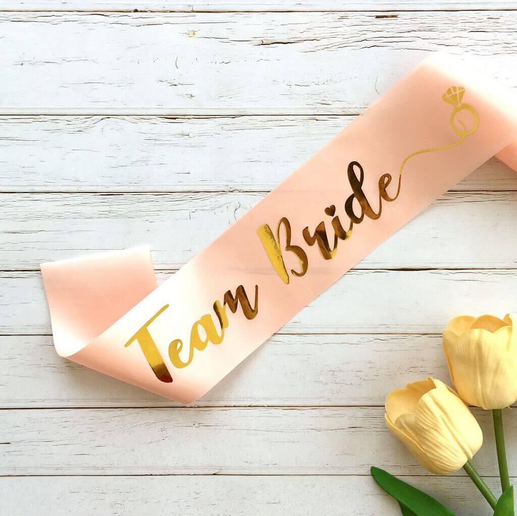 Online Party Supplies Champagne Pink Gold Foiled 'Team Bride' Hen Party Bridal Satin Sash