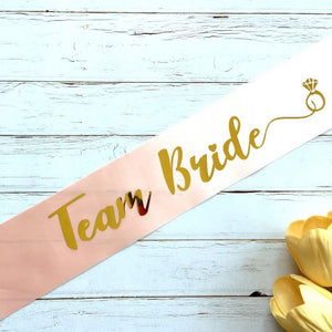 Online Party Supplies Champagne Pink Gold Foiled 'Team Bride' Hen Party Bridal Satin Sash
