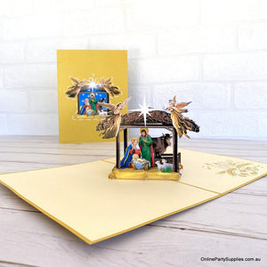 Online Party Supplies Australia A Holy Family Suede Reflections House Flag 3D Pop Up Christmas Card