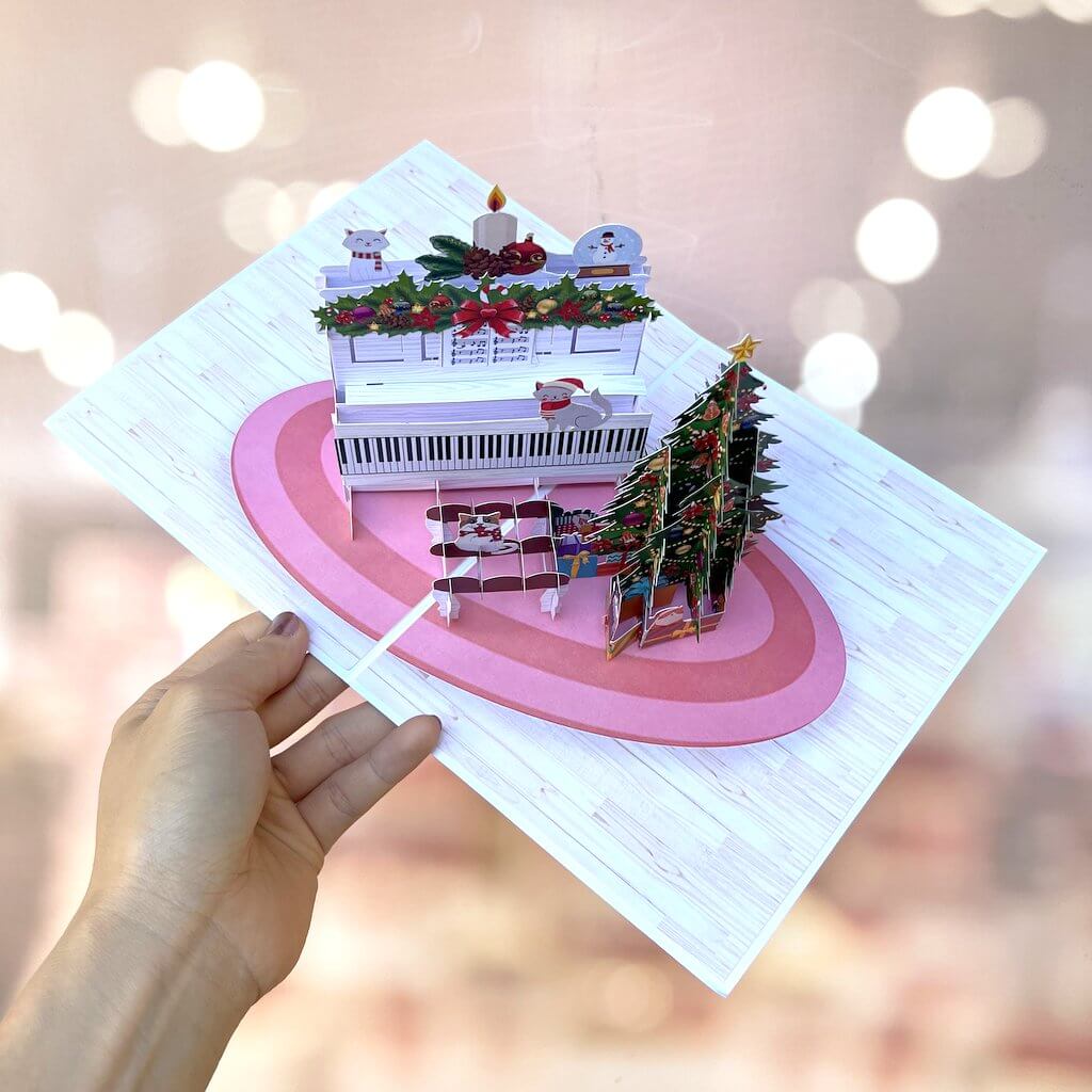 Meow Cat Christmas Party 3D Pop Up Greeting Card