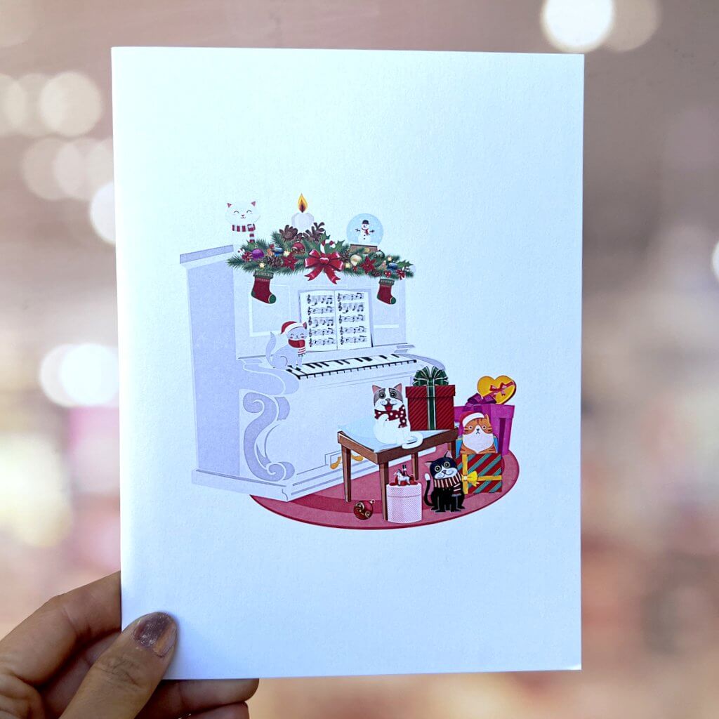 Meow Cat Christmas Party 3D Pop Up Greeting Card