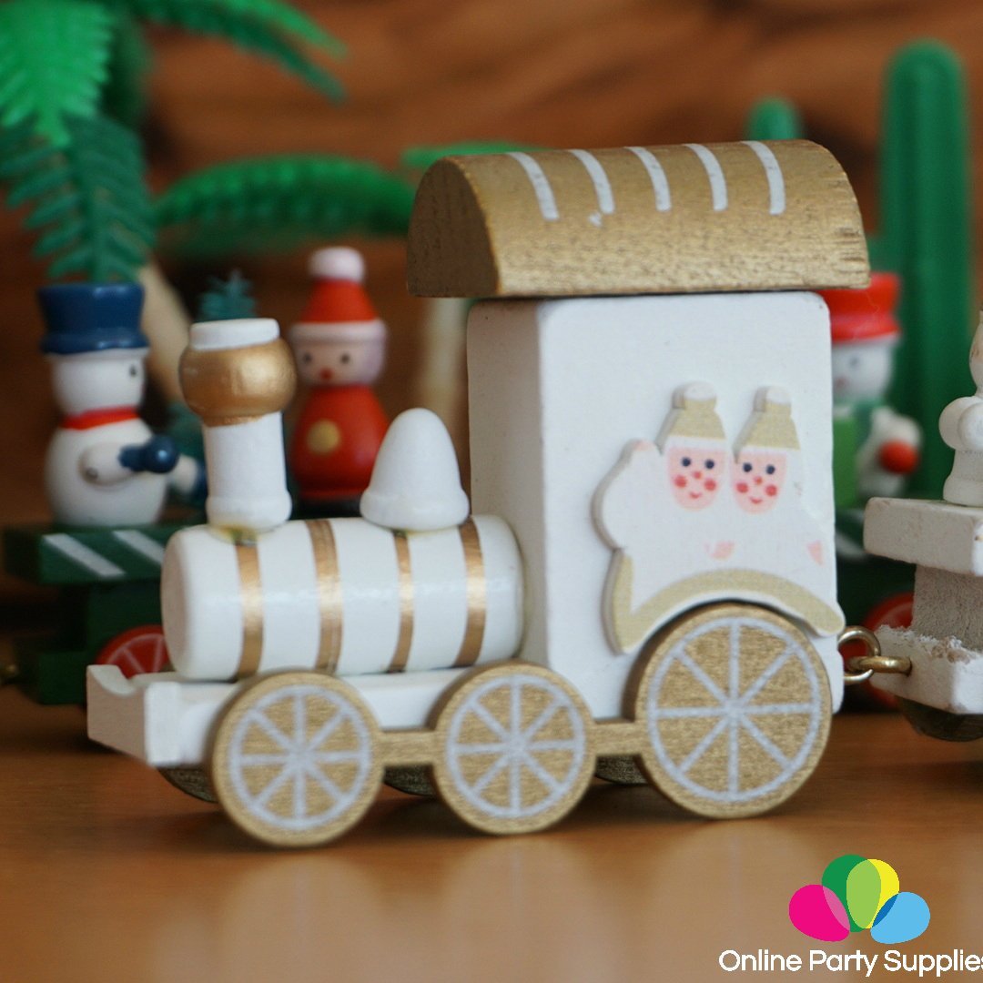 Christmas Decoration Mini Wooden Train Set w 3 Cartridges