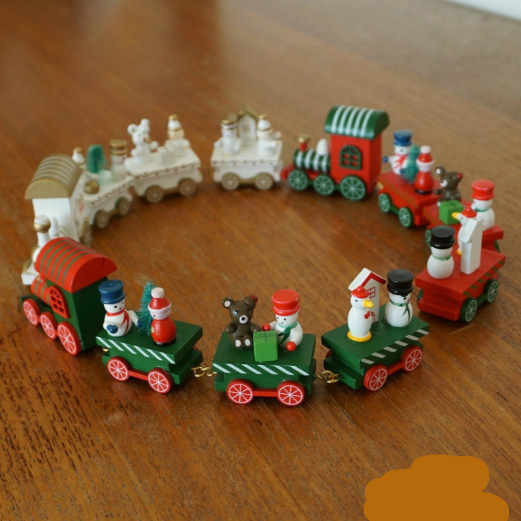 Christmas Decoration Handmade Mini Wooden Train Set - Online Party Supplies