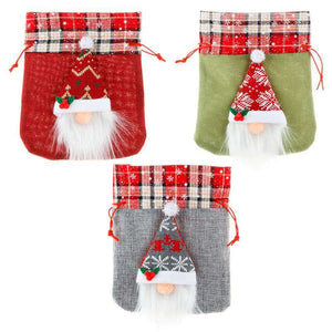 Faceless Nordic Gnome Christmas Treat Fabric Bag with Drawstring