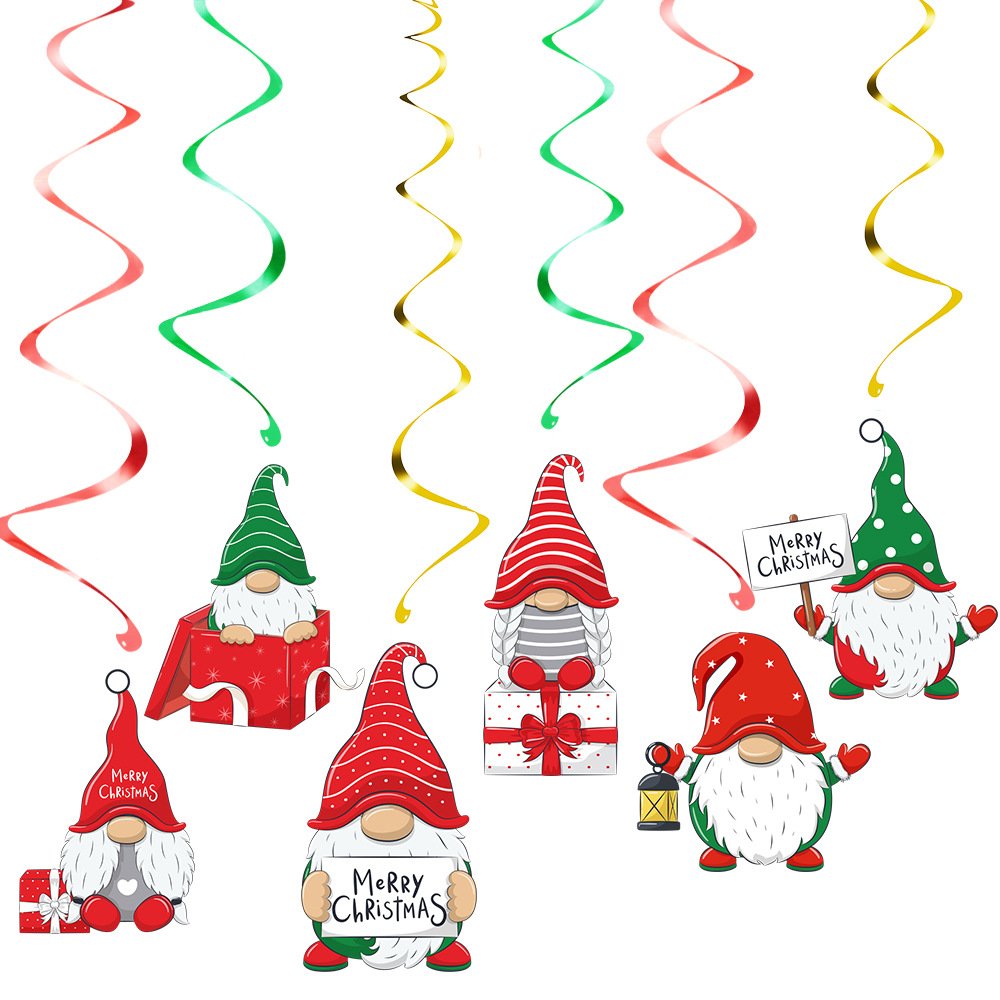Christmas Gnome Foil Hanging Spiral Swirl Decorations 6 Pack