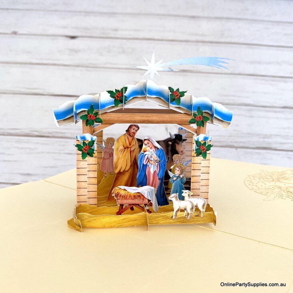 Online Party Supplies Australia Christmas Nativity Scripture 3D Pop Up Greeting Card