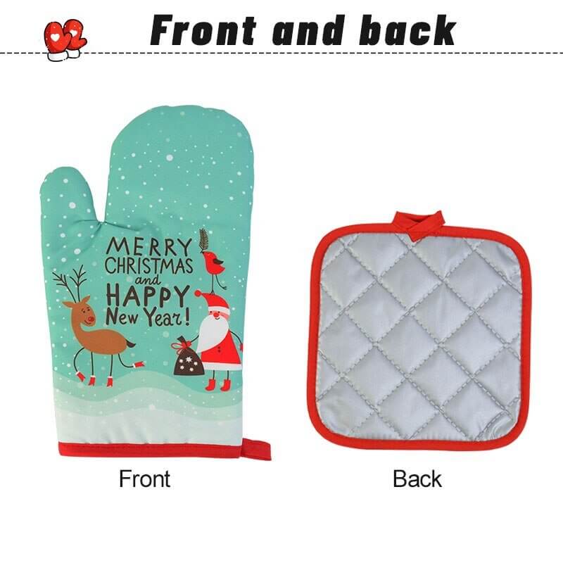 Blue Merry Christmas and Happy New Year Oven Mitt & Pot Holder Set