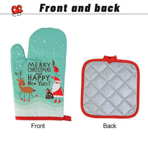 Blue Merry Christmas and Happy New Year Oven Mitt & Pot Holder Set