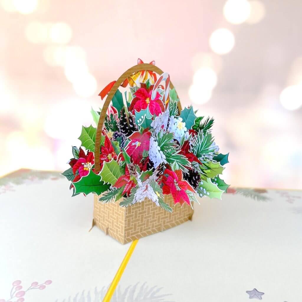 Christmas Poinsettia Flower Basket 3D Pop Up Greeting Card