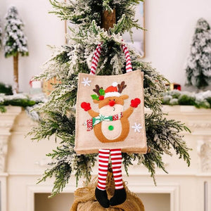 Hessian Christmas Candy Gift Bag with Handle - 4 Designs - reindeer