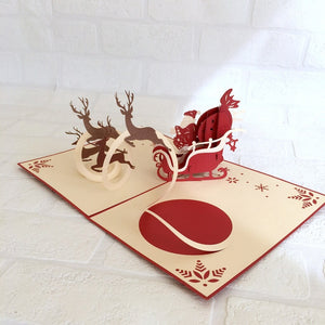 Handmade Santa On Sleigh Reindeer Pop Up Card - Pop Up Christmas Cards