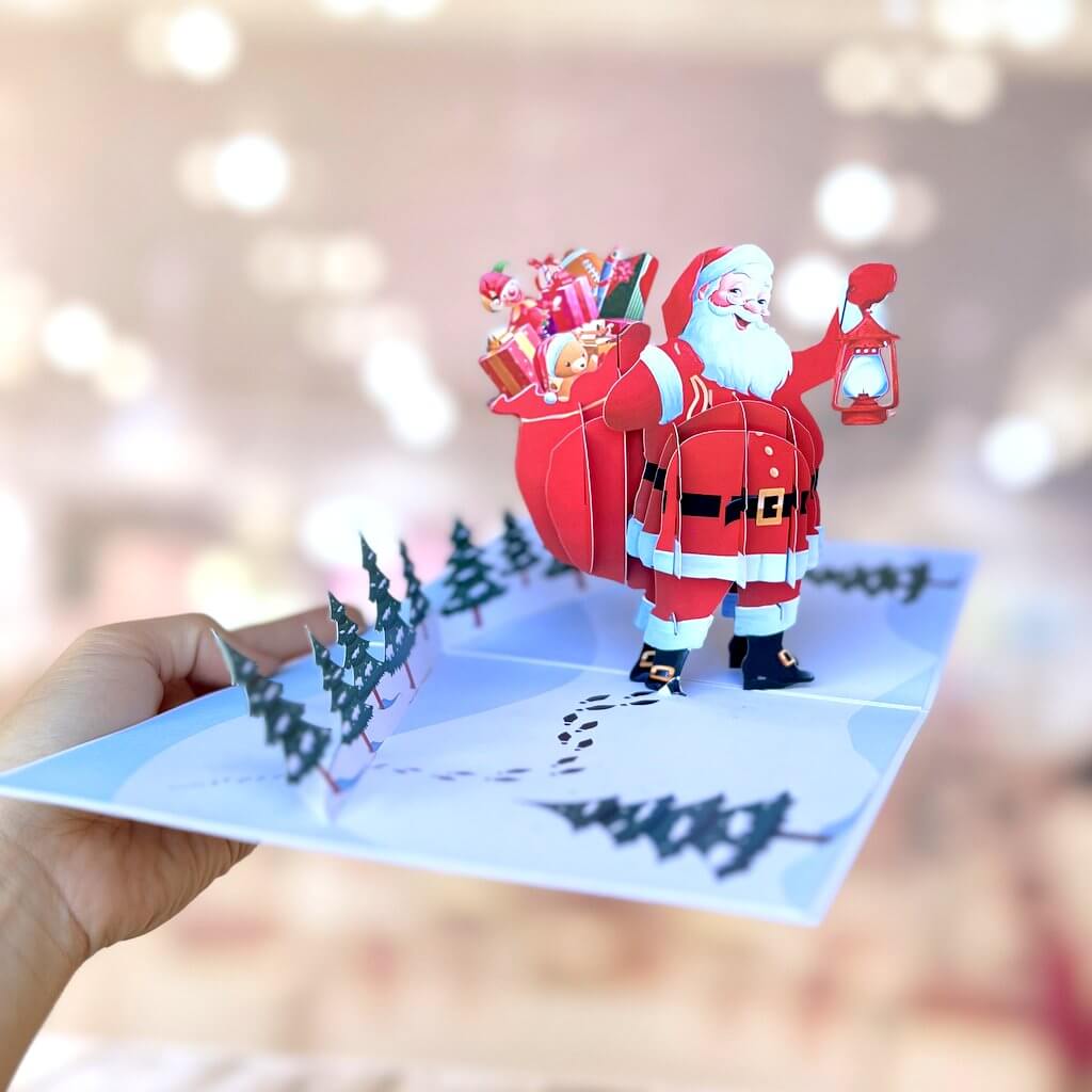 Christmas Santa with Xmas Present Bag 3D Pop Up Card
