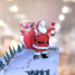 Christmas Santa with Xmas Present Bag 3D Pop Up Card