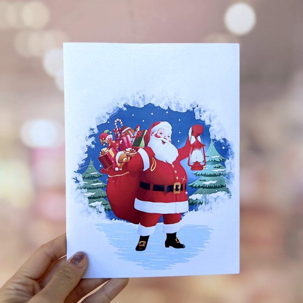 Christmas Santa with Xmas Present Bag 3D Pop Up Card