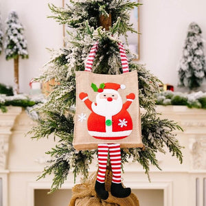 Hessian Christmas Candy Gift Bag with Handle - 4 Designs - santa