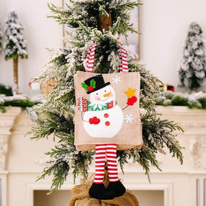 Hessian Christmas Candy Gift Bag with Handle - 4 Designs - snowman