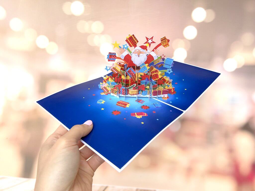 Handmade Super Star Santa Claus with Xmas Presents Pop Up Christmas Card
