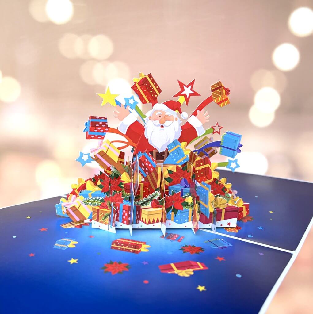 Handmade Super Star Santa Claus with Xmas Presents Pop Up Christmas Card