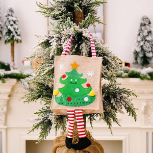 Hessian Christmas Candy Gift Bag with Handle - 4 Designs - xmas tree