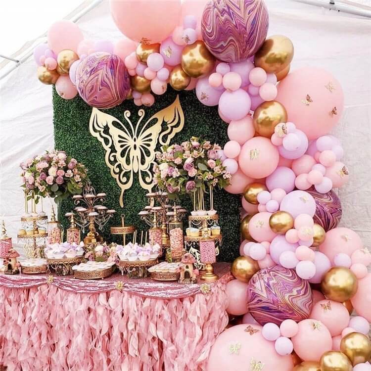 124pcs Chrome Gold, Macaron Baby Pink, Lilac & Agate Balloon Garland DIY Kit - DIY Party Supplies & Balloon Decorations