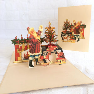 Handmade Vintage Victorian Father Santa Claus On Christmas Eve Pop Up Card - 3D Xmas Cards