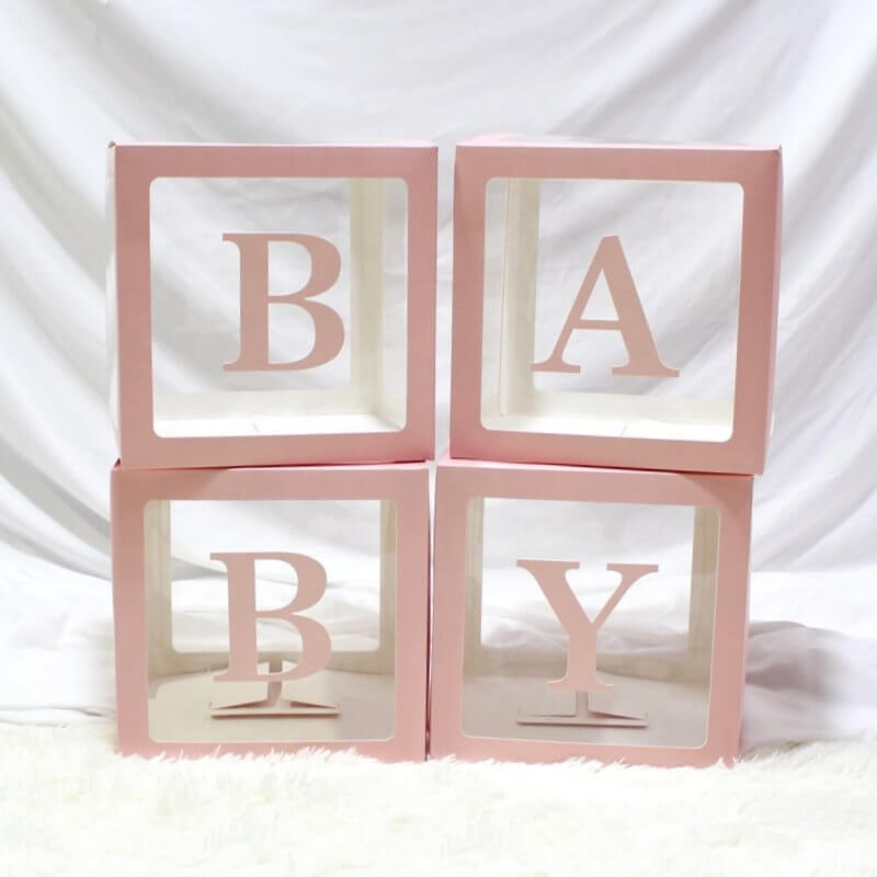 Transparent BABY Balloon Decor Boxes with Letters, Individual BABY Blocks Designed for Boys and Girls Baby Shower and Gender Reveal Party Decorations and Backdrop