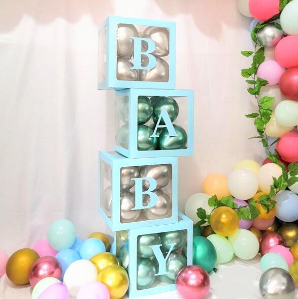 Transparent Baby Shower Balloon Cube Boxes - Blue