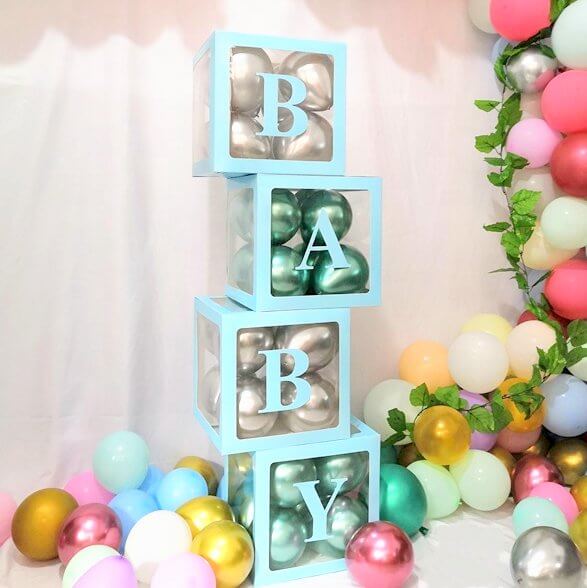One Boxes for 1st Birthday WITH 24 Balloons for 1 Year Old Party - Baby  first Birthday Decorations Clear Cube Blocks 'ONE' Letters as Cake Smash