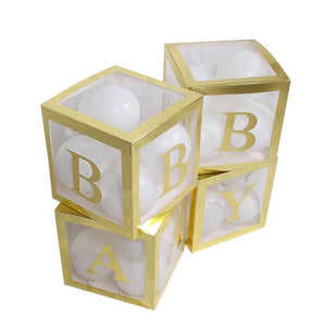 Transparent BABY Balloon Cube Boxes - Metallic Gold