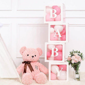 Transparent & White BABY Balloon Cube Boxes - Baby Shower and Gender Reveal Party Decorations
