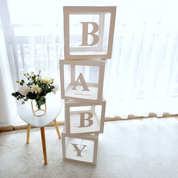 Pop Up White BABY Balloon Cube Boxes 4pk Baby Shower Decorations