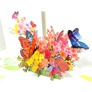 Colourful Spring Butterflies Resting on Flower Garden Bed Pop Up Card