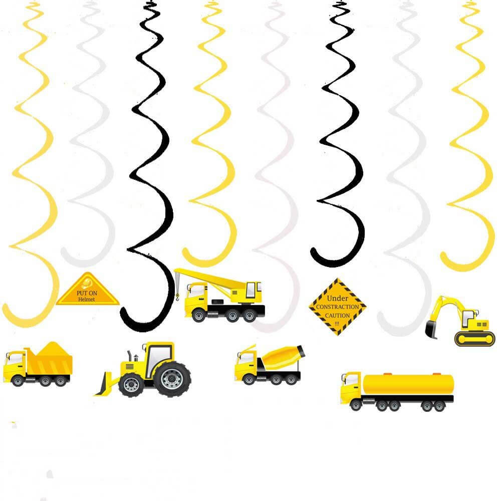 Construction Vehicle Party Hanging Swirl Decorations