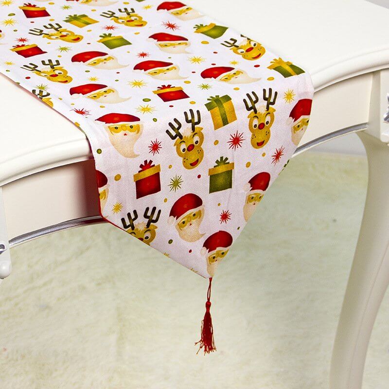 35cm x 180cm Christmas Table Runner with Tassel - Santa & Reindeer