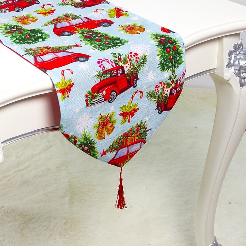 Christmas Party Table Runner with Tassel - Red Xmas Truck