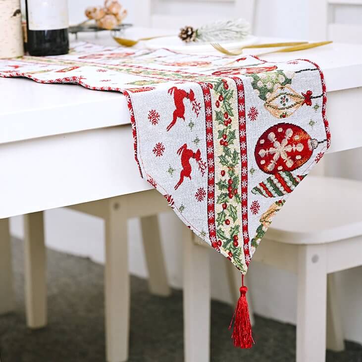 35cm x 180cm Woven Jacquard Tapestry Christmas Table Runner with Tassel
