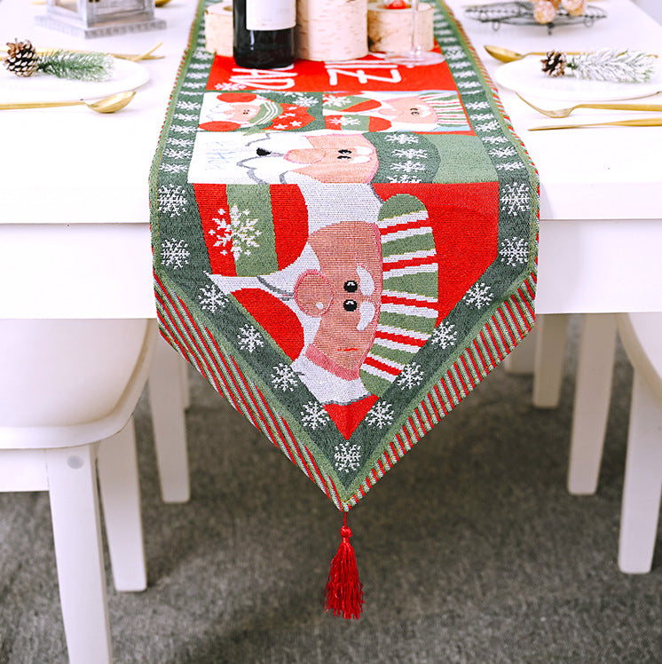 35cm x 180cm Woven Jacquard Tapestry Christmas Table Runner with Tassel