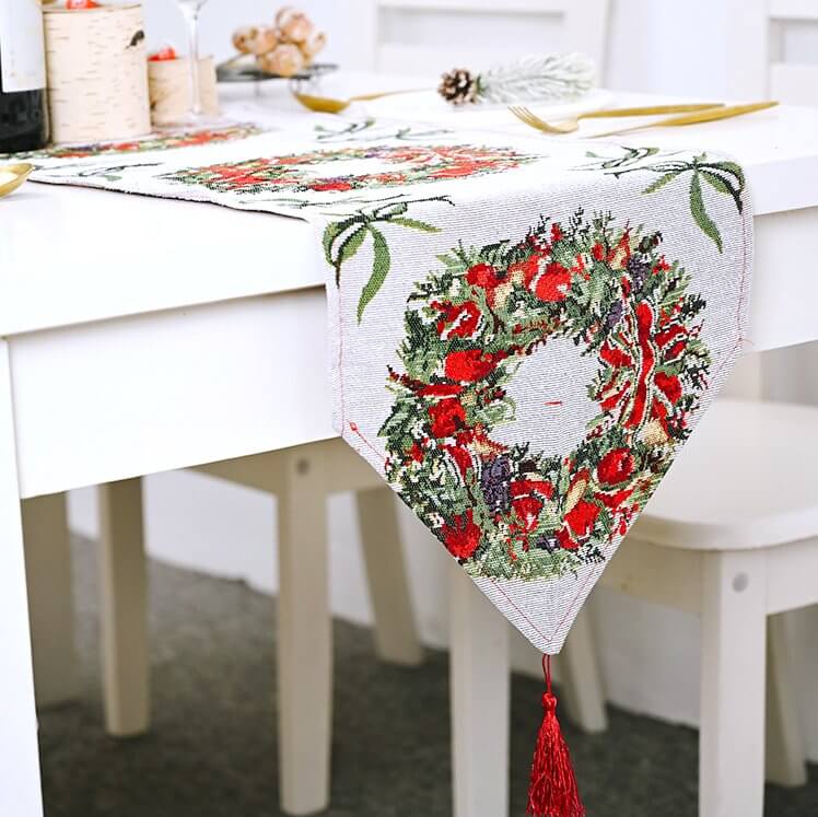 35cm x 180cm Woven Jacquard Tapestry Christmas Table Runner with Tassel